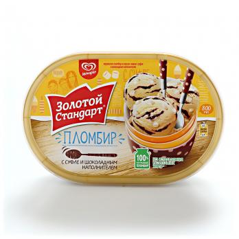 Мороженое ЗОЛОТОЙ СТАНДАРТ 100% натуральный пломбир суфле в шоколаде контейнер без змж 475г