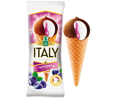 Мороженое БЕЛАЯ ДОЛИНА Italy рожок с черникой с змж 70г
