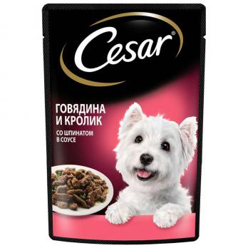 Корм д/взр.собак CESAR всех пород с говядиной, кроликом в соусе со шпинатом 85г