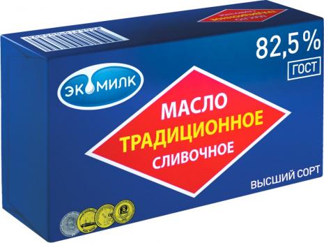 Масло ЭКОМИЛК сладко-сливочное Традиционное 82,5% без змж 380г