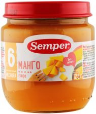 Д/п пюре SEMPER манго с витаминами 6 мес ст/б 125г