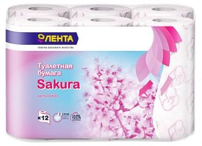Бумага туалетная ЛЕНТА 2-сл. белая с розовым тиснением с ароматом сакуры 12шт