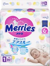 Подгузники MERRIES Newborn 1-5кг 90шт