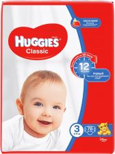 Подгузники HUGGIES Classic размер 3 4-9кг 78шт